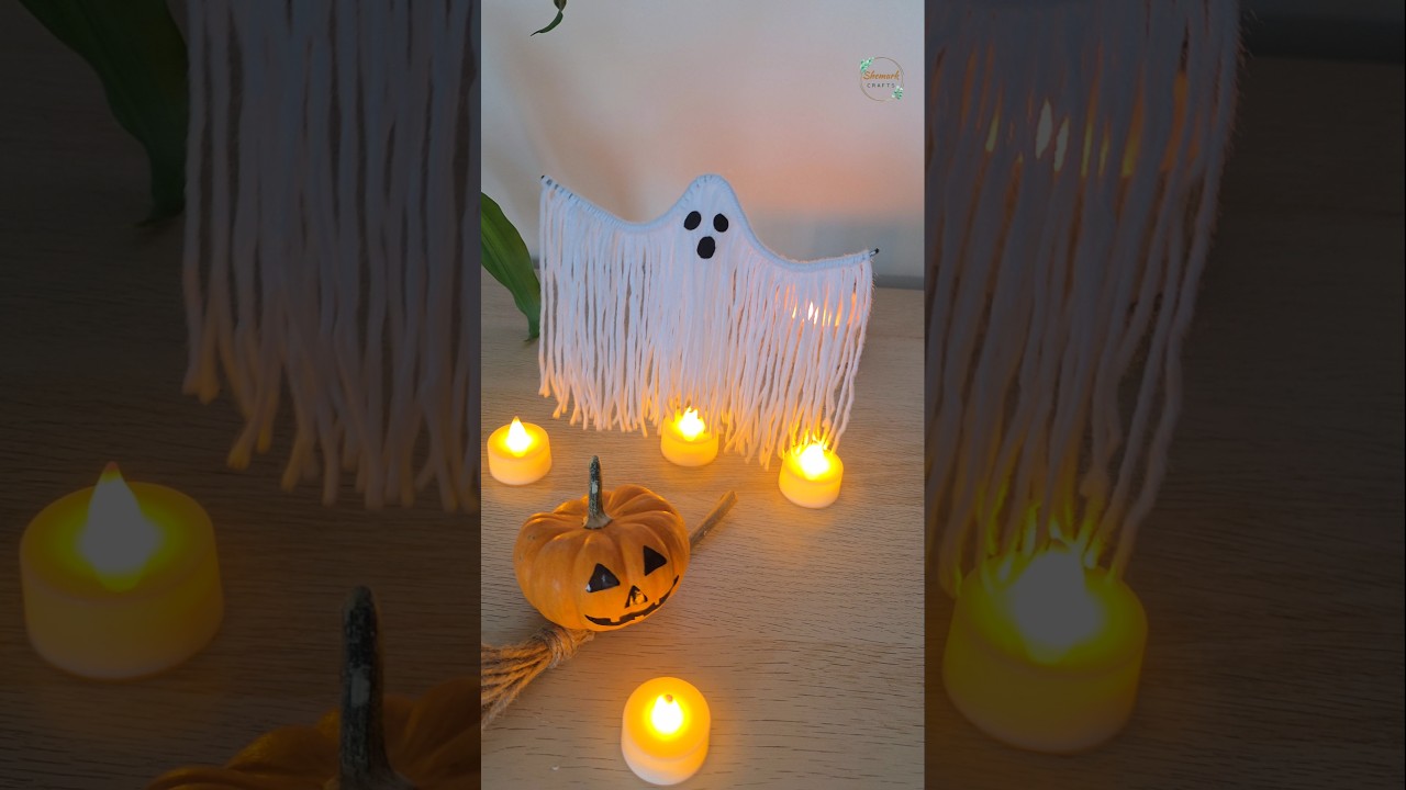 DIY Halloween Ghost Decoration π» Halloween Yarn Craft Idea