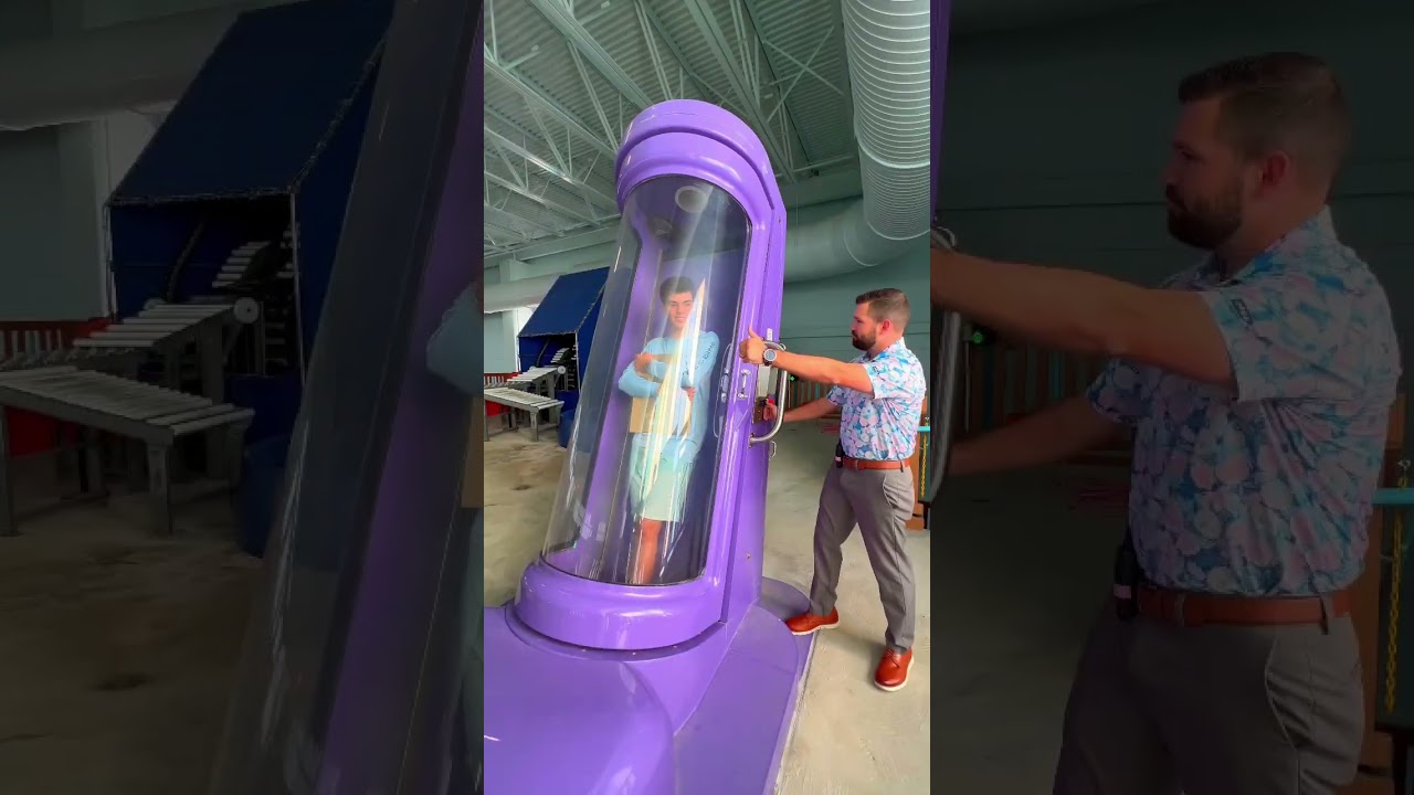 Gold play button down a water slide at Kalahari Resorts Texas! shorts