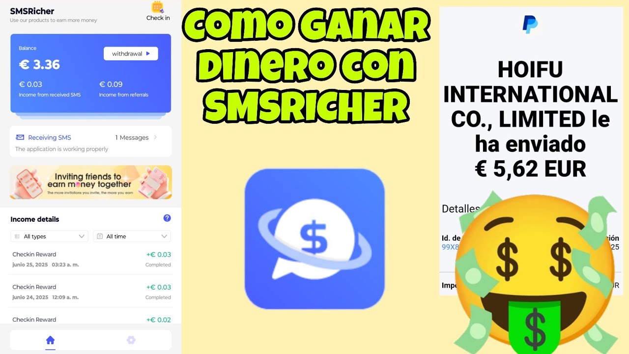 App para ganar dinero facil y rápido SMSRICHER 🤑 PRUEBA DE PAGO 😱 Como ganar dinero con SMSRICHER