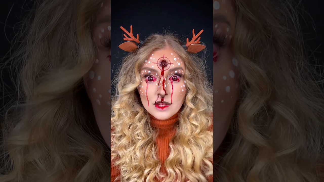 Paulas Horror Bambi Transition 😳🦌🩸 Welche Halloween Looks soll ich noch schminken? 🤫