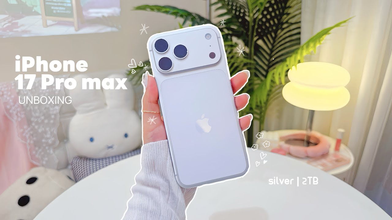 iphone 17 pro max (silver 2TB) aesthetic unboxing 🧸 | asmr + cute phone cases + camera test 🎀