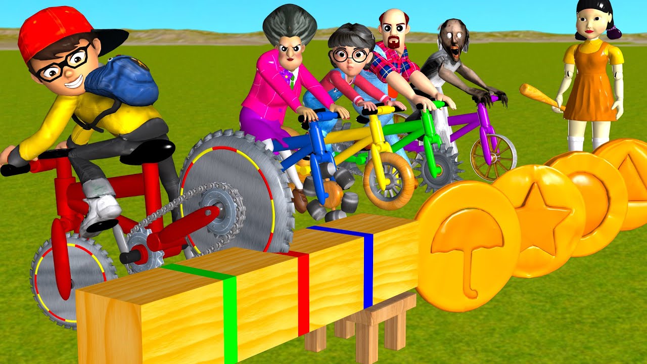 Scary Teacher 3D vs Squid Game Wheel Saw Hammer Honeycomb Candy Shapes Level Max 5 Times Challenge