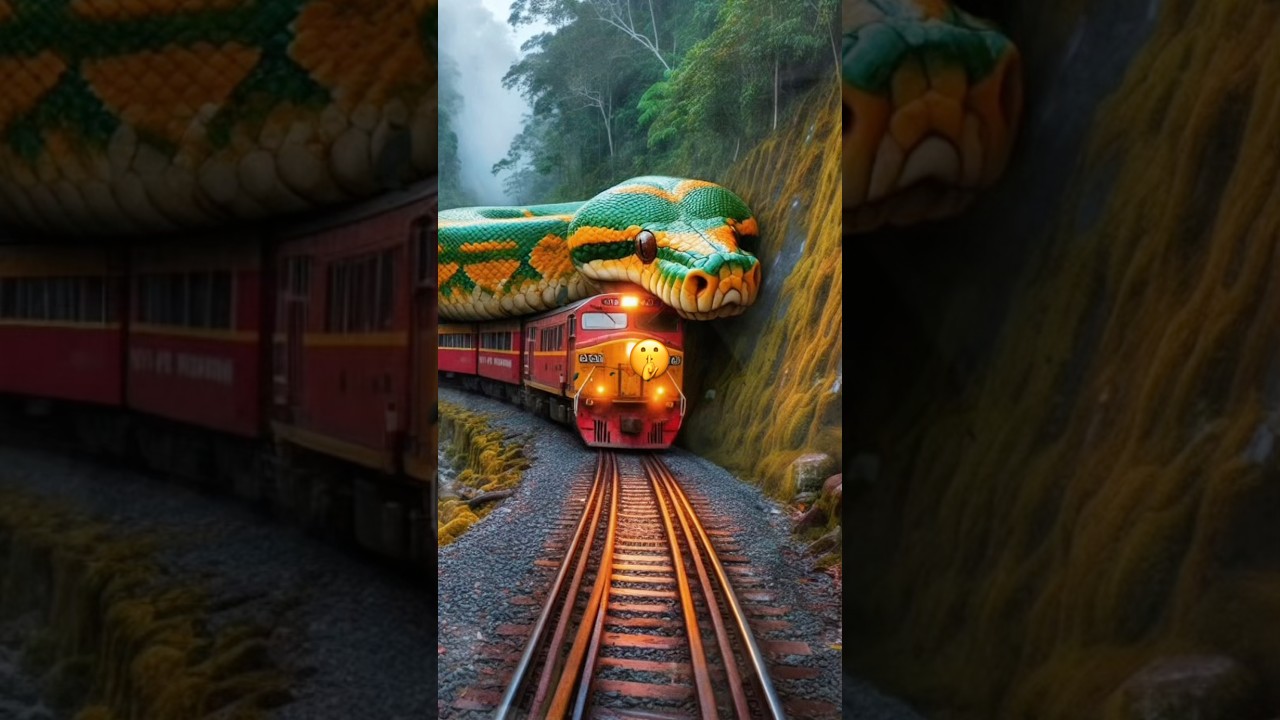 Nature Exploration | Giant python on the train video #shortvideo #nature #trandingshorts #snake #ai