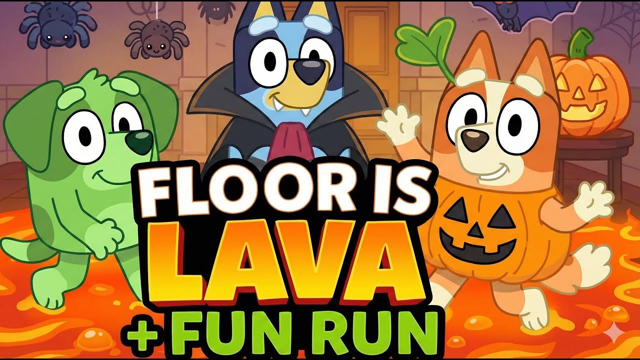 Bluey Halloween Brain Break | Floor is Lava Freeze Dance + Zombie Run 🎃🧟🔥 | BLUEY Halloween | Bluey