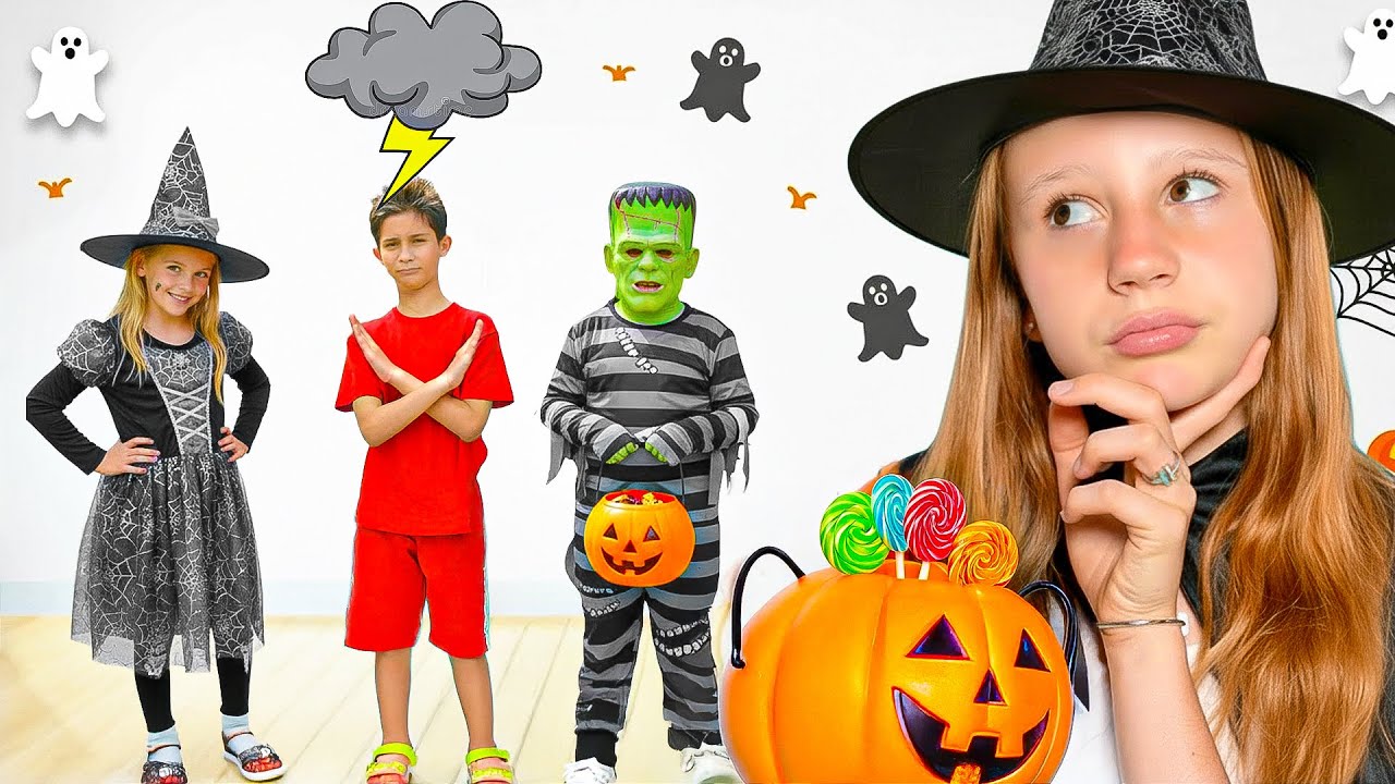 Nastya and costumed Halloween at school