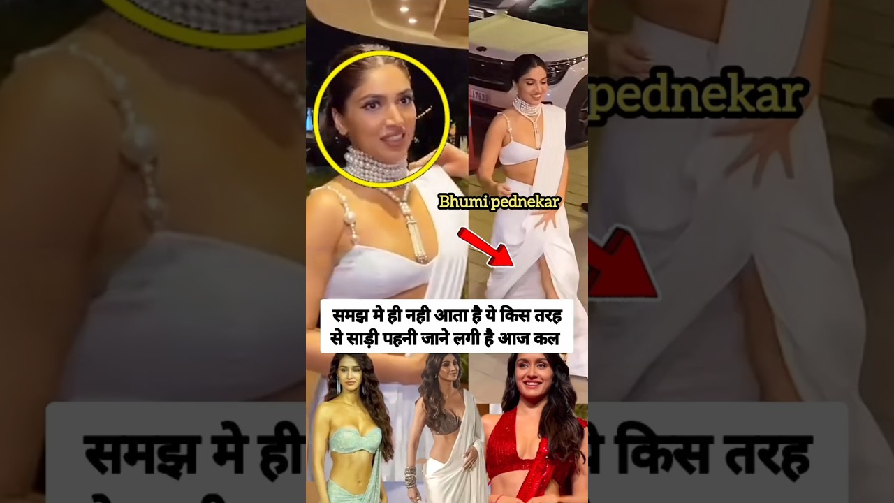 Bhumi pednekar wear funny design white saree with pearl necklace