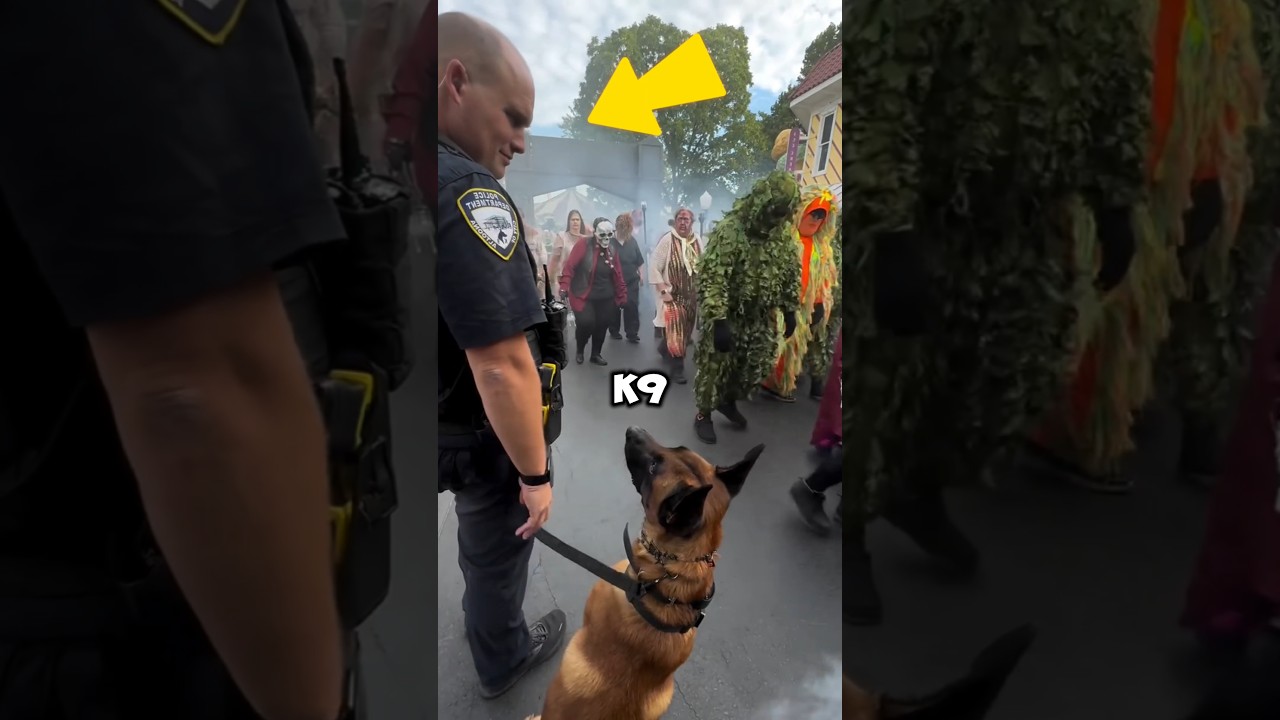 Police Dog Sees Halloween Costumes for the First Time 👻 shorts