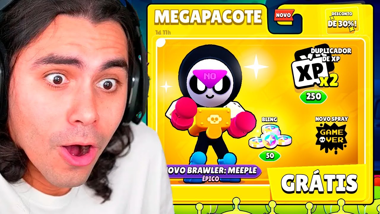 LIBEREI GRÁTIS O MEEPLE E COLOQUEI NÍVEL MÁXIMO NO BRAWL STARS