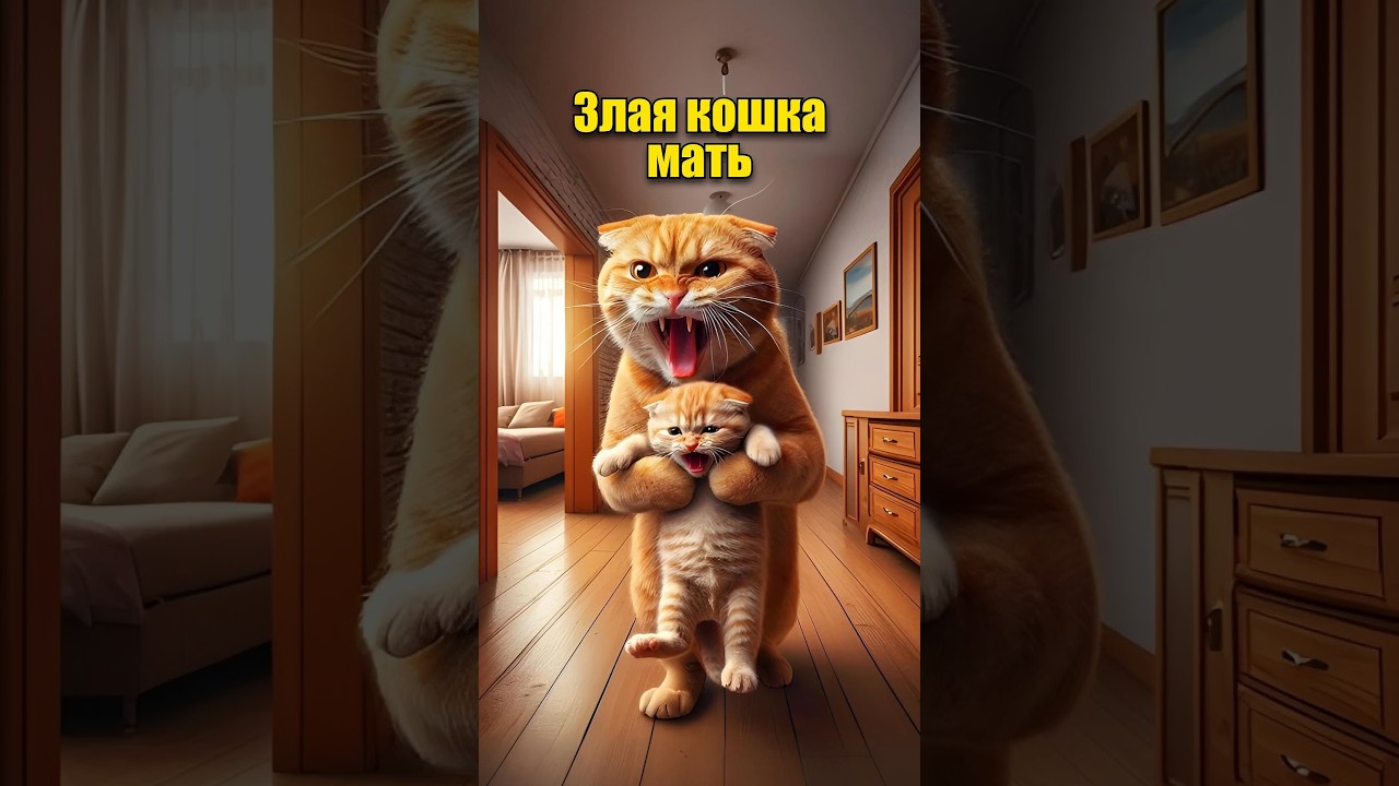 Злая кошка мать в нейросети dalle3 chatgpt aiart aicat кот юмор ии нейросеть мультик арт