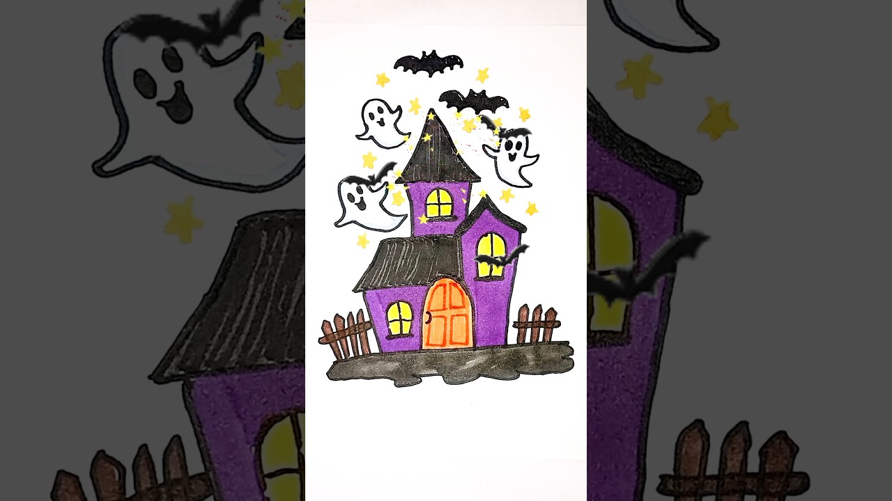 Halloween 🎃 House 🏠 drawing for kids shorts halloween kidsart ytshorts kids