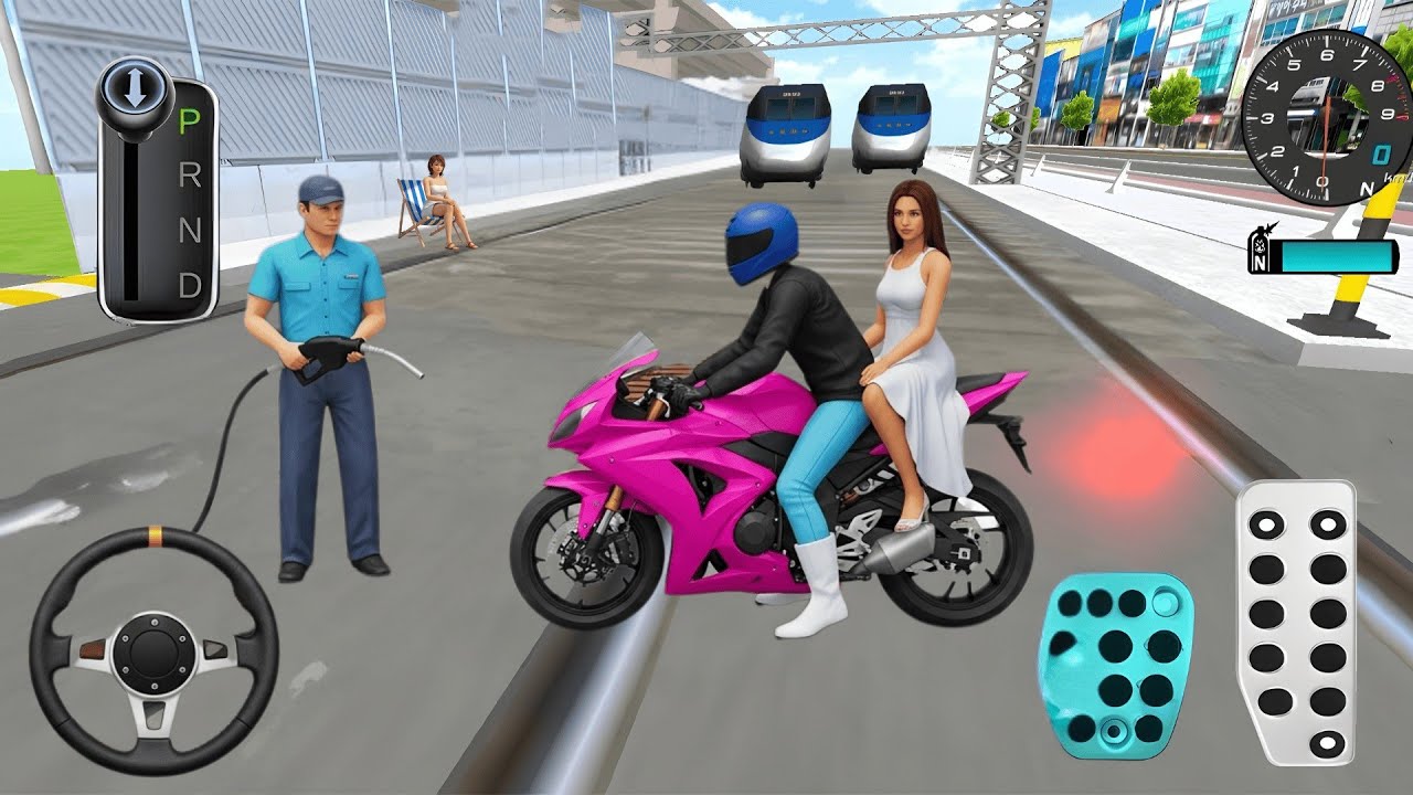 Pink Brand New Bike Vs Bullet Train 3d Driving Class android game play video || Car Game cargame